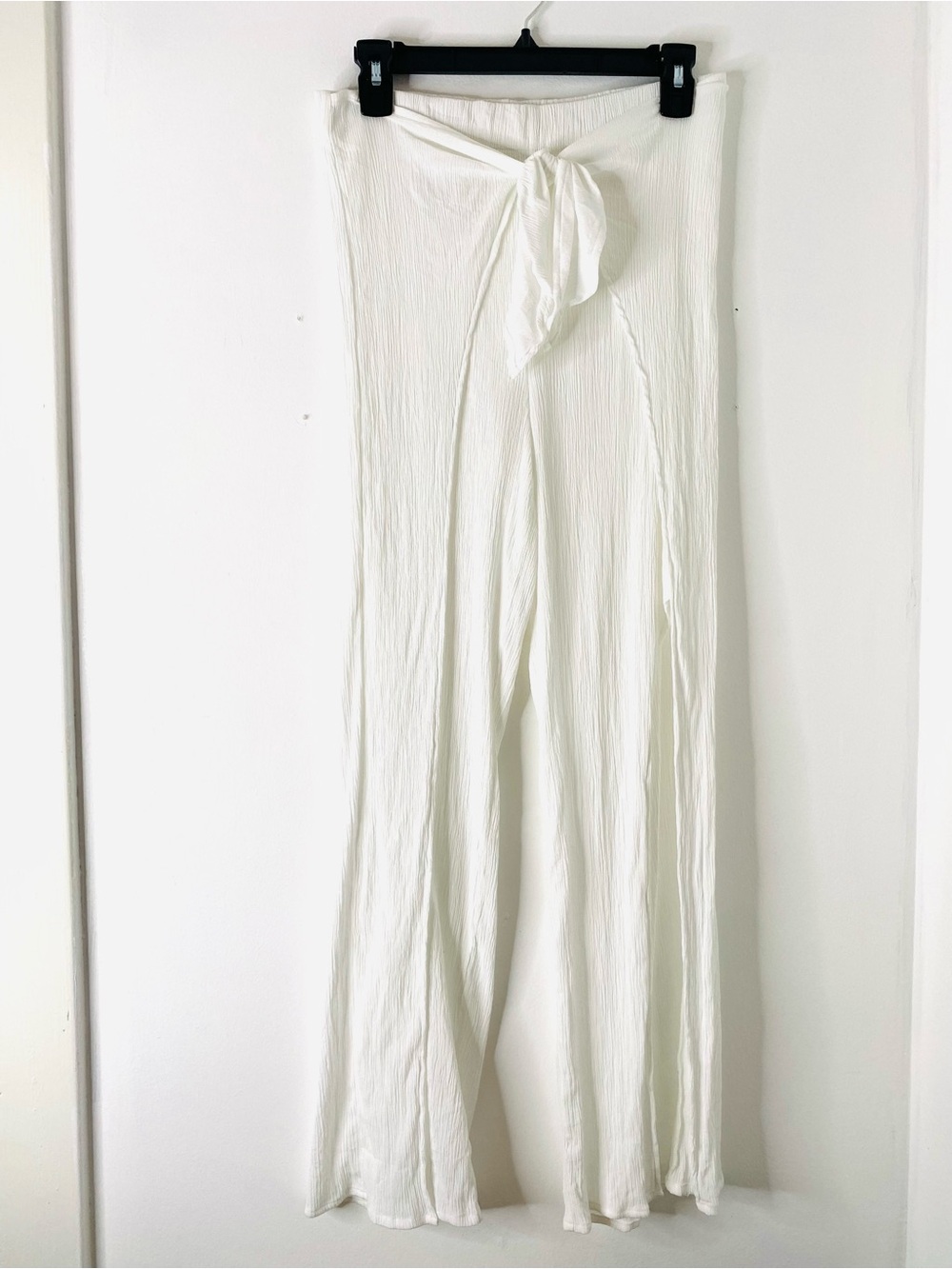Kona Sol White Crinkle Split Leg Pants High Waist Tie Front Resort Cover Up